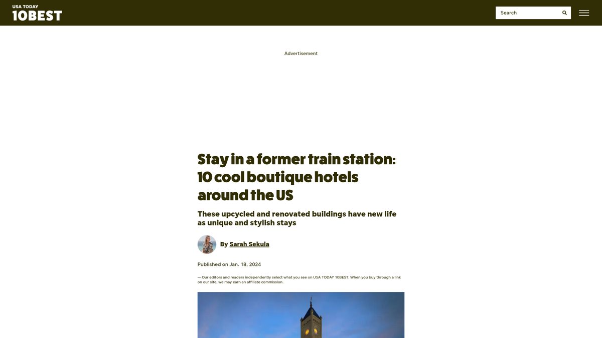 USA Today 10Best: Stay in a former train station: 10 cool boutique hotels around the US