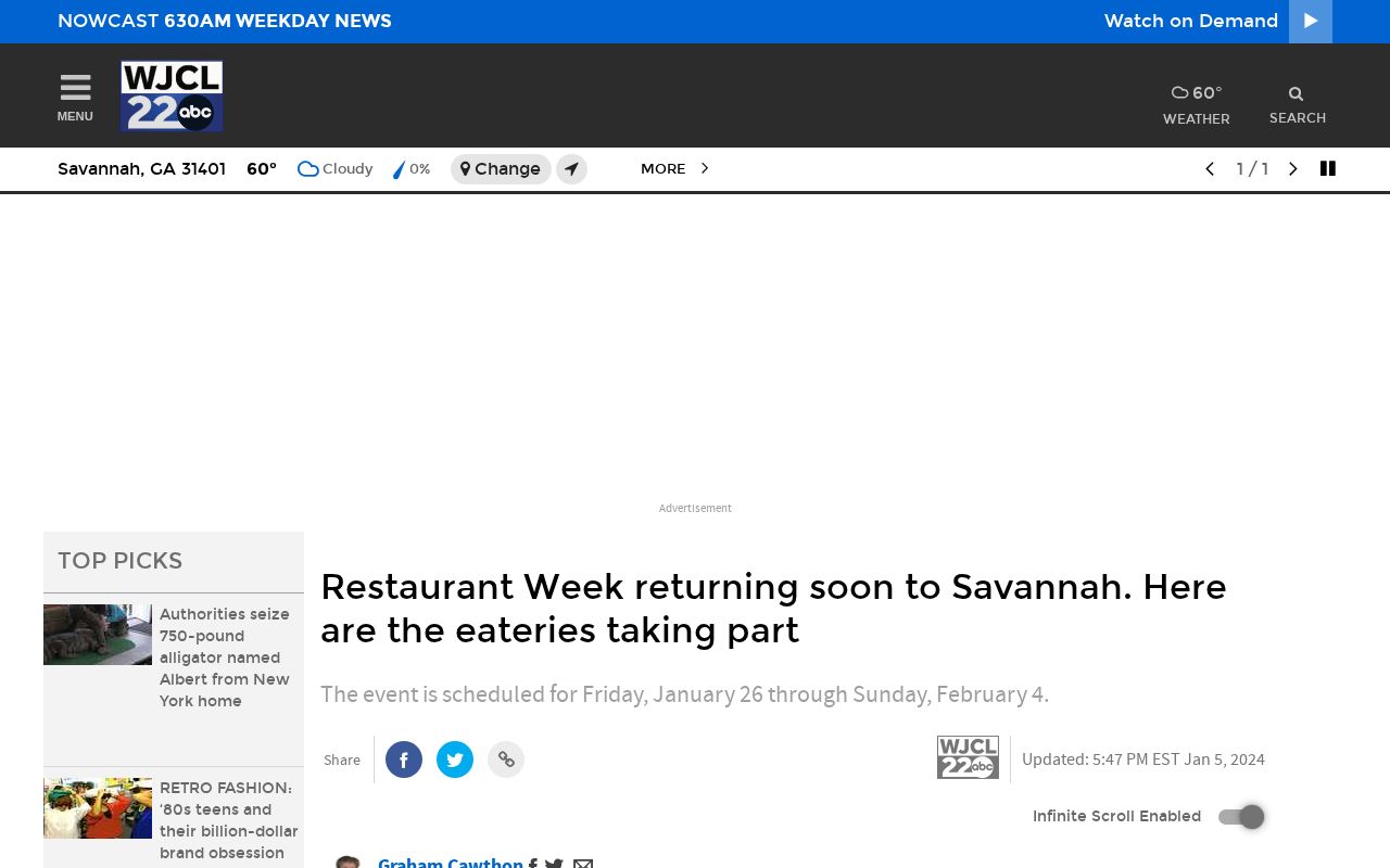 WJCL 22: Restaurant Week returning soon to Savannah. Here are the eateries taking part