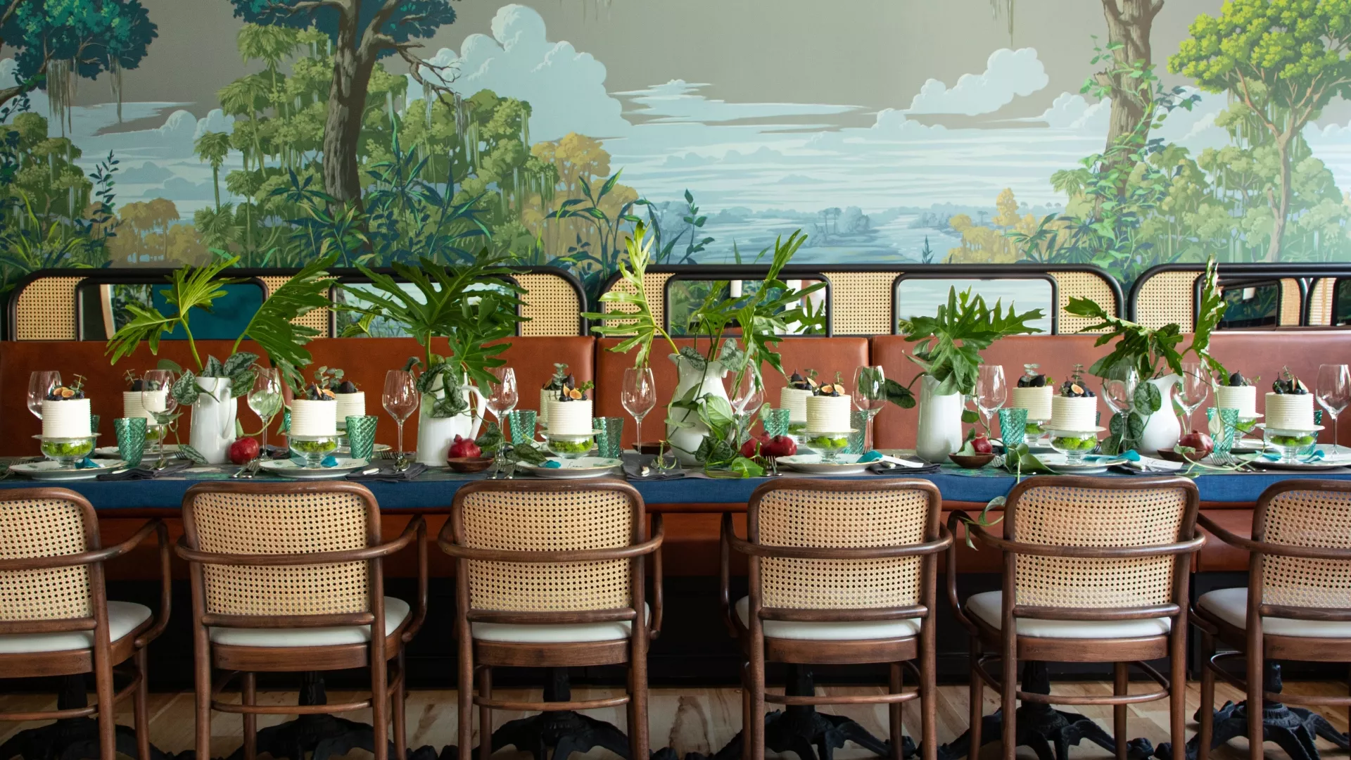 Private dining table set for an event at St. Neo's Brasserie in Savannah